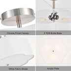 18" Modern Semi Flush Mount Ceiling Light Modern 3-Lights Linen Drum Ceiling Lighting with Chrome Finish, Vintage Ceiling Light for Living Room, Kitchen, Basement, Laundry Room, Bedroom