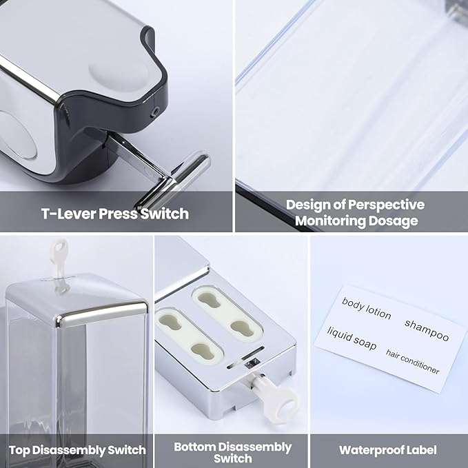 3-in-1 Quadrate Dispensers for The Shower,Shower soap Dispenser,Conditioner Dispenser, Shampoo Dispenser,No Drilled Wall Mounted Distributor,Hotel,Bathroom,Home (Triple, Colorless)
