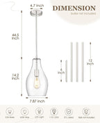 Large Pendant Lights Kitchen Island, 8" Brushed Nickel Hanging Light Fixtures with Clear Glass Shade, Modern Kitchen Pendant Lighting Over Island for Dining Room, AD-25045-1PB-SN
