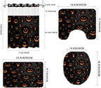 Hookless Halloween Shower Curtain Set with Rugs, Pumpkin Bathroom Halloween Decorations, U Shaped Rug, Toilet Lid Cover, Bath Mat, Waterproof Fabric Evil Pumpkin Design, 71" W x 74" L