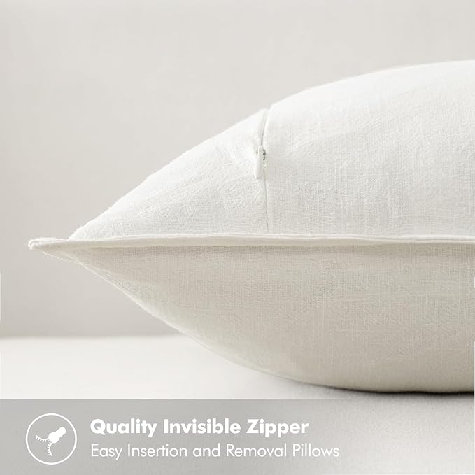 MIULEE Decorative Linen Pillow Covers 18x18 Inch Cream White Boho Farmhouse Neutral Christmas Couch Throw Pillows for Bed Pack of 2 Accent Modern Pillowcase Sofa Livingroom Home Decor