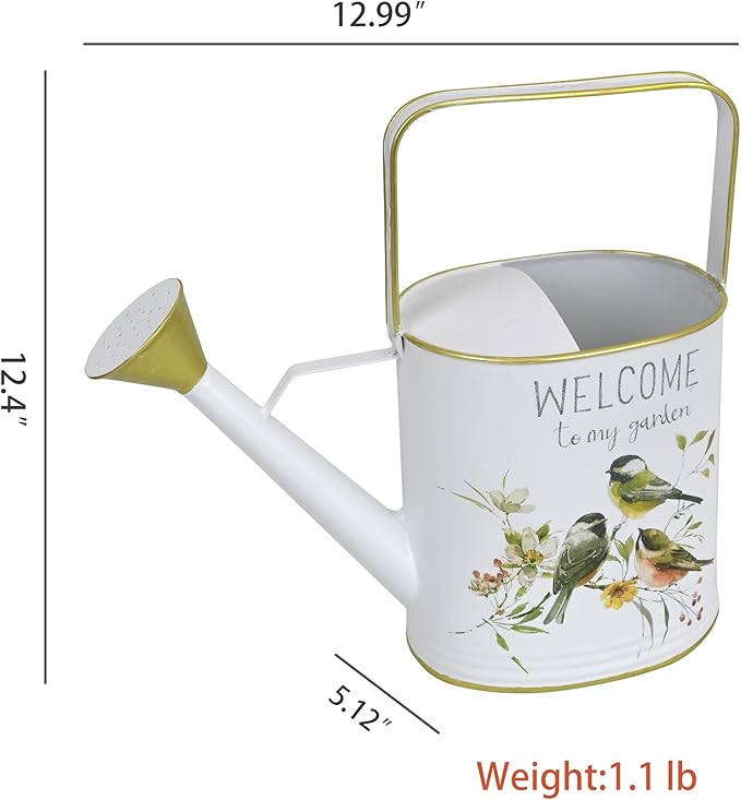 Metal Watering Can with Handle Rustic Farmhouse Watering Can Flower Pot Decorative Planter for Indoor Outdoor Garden Balcony Courtyard (White)