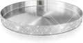 Round Bling Stainless Steel Serving Tray, Shiny Serving Platter for Coffee Table Display, Glitter Rhinestones Decorative Tray for Home Decor (Silver-11.8 inch)