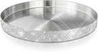 Round Bling Stainless Steel Serving Tray, Shiny Serving Platter for Coffee Table Display, Glitter Rhinestones Decorative Tray for Home Decor (Silver-11.8 inch)