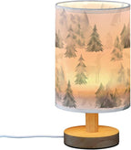 Table Lamp Watercolor Winter Forest Tree Animal Mountain Bear Deer Owl Nightstand Lamp with Wood Base Fabric Lamp Shade Bedside Desk Lamp for Living Room Bedroom Kids Room Office