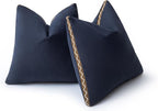 Decorative Neutral Linen Throw Pillow Covers 20x20 Inch Set of 2, Navy Blue Boho Farmhouse Pillow Covers with Braid Fringe for Sofa Bed Modern Couch Pillow Cases for Organic Home Decor