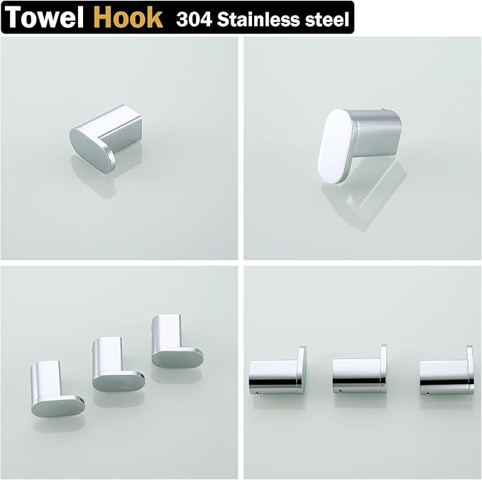 RANDOM Polished Chrome Towel Hooks SUS 304 Stainless Steel Wall Hook Heavy Duty Wall Mounted Robe Coat Clothes Hat Key Hooks Holder for Bathroom Livingroom Hotel Kitchen Garage, 2 Pack .96026-8C