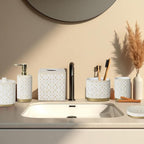 6-Piece Bathroom Accessories Set – Soap Dispenser, Toothbrush Holder, Tumbler, Soap Dish, Cotton Swab Jar & Toilet Brush – Modern Bathroom Decor Set (Solana)