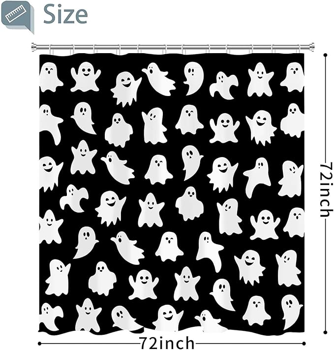 Metawu Halloween Shower Curtain Ghost Shower Curtains Sets Spooky Boo Bathroom Curtain for Kids Washable Waterproof Bathtubs Curtains 72"×72" with 12 Hooks Bathroom Decoration