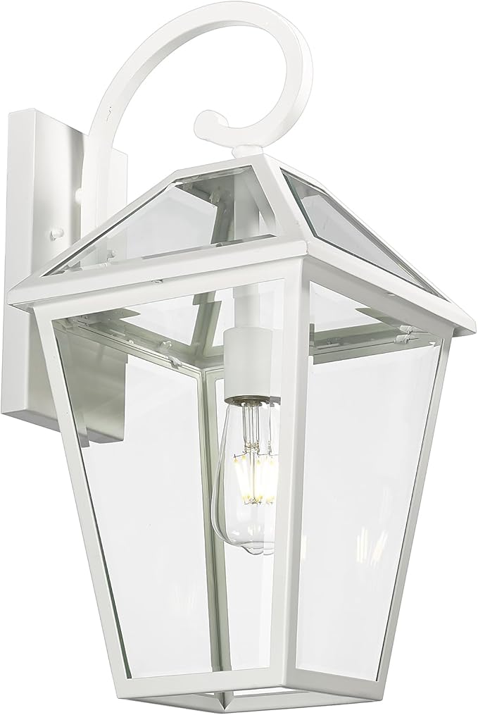 Outdoor Light Fixtures Wall Mount, Waterproof Exterior Wall Lanterns with Glass, Outside Wall Sconces, Front Porch Lights for House Garage Doorway Patio (White, Clear Glass)