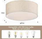3-Light Ceiling Light Fixture, 13" Drum Flush Mount Ceiling Light, Modern Close to Ceiling Lights with Fabric Linen Shade for Hallway Bedroom Kitchen Dining Living Room