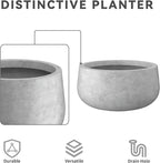 Kante 11.8" Dia Round Concrete Planter, Cement Plant Pots with Drainage Hole and Rubber Plug for Outdoor Indoor Garden Home, Modern Curvaceous Design, Natural Concrete