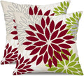 DFXSZ Wine Red Green Flower Pillow Covers 16x16 Inch Set of 2 Outdoor Throw Pillows Outdoor Waterproof Decor for Living Room Sofa Patio Funiture Garden Floral Polyester Pillow Covers 002U16