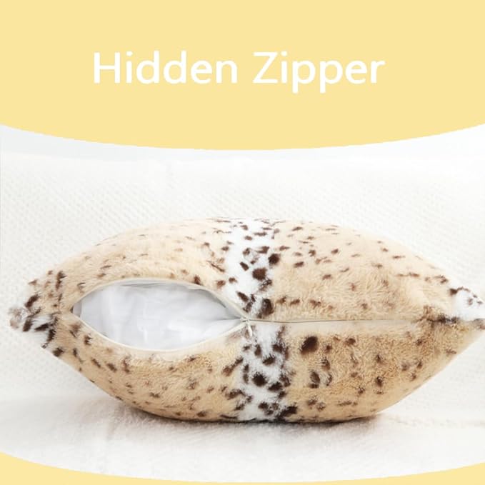 Throw Pillows Covers, Fluffy Faux Fur Pillow Case Snow Leopard Cheetah Print Animal Decorative Lumbar Rectangle Cushion Cover for Couch Sofa Bedroom Living Room, 12x20, Beige