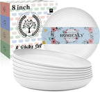 Homienly Wheat Straw Plates, 8 Inch Dessert Plates Set of 8, Unbreakable White Round Plate - Alternative to Plastic Plates, Lightweight Microwave and Dishwasher Safe Plate Set for Camping - White
