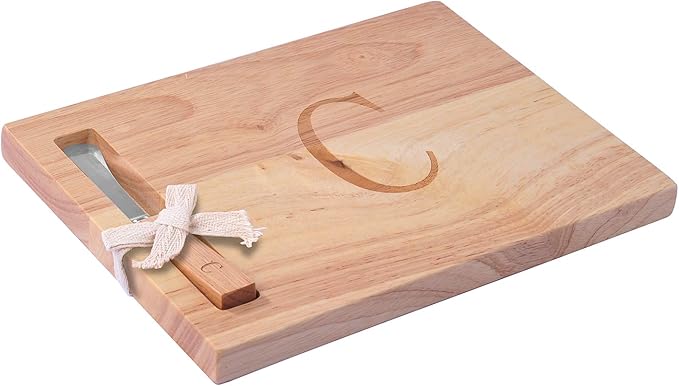 Miicol Wood Charcuterie Board, Monogram Cheese Board 10 Inch, Personalized Initial Cutting Board with Spreader, Unique Housewarming Gift, Ideal for Kitchen, Home, Letter C