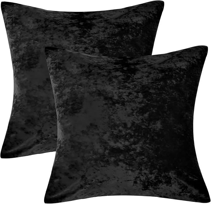 PHF Truly Velvet Euro Sham, 26"x 26",No Insert, 2 Pack Color Gradient Euro Throw Pillow Covers, Ultra Soft Cozy European Pillow Covers for Luxurious Home Decorative, No Shedding, No Pilling, Black