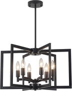 Modern Farmhouse Chandeliers Dining Room Light Fixtures, 6-Light Kitchen Island Lighting,Industrial Metal Black Geometric Chandelier for Stairway Foyer Living Room, UL-Listed