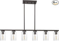 TODOLUZ 6-Lights Farmhouse Chandelier Island Lighting with Seeded Glass Shade, Modern Hanging Ceiling Light Fixtures for Kitchen Bar in Oil Rubbed Bronze