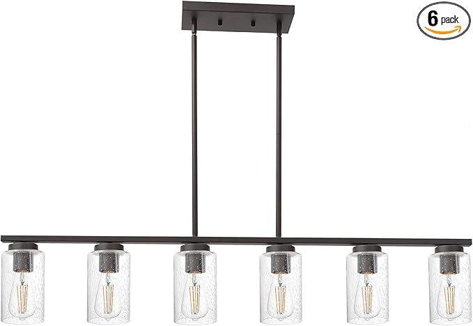 TODOLUZ 6-Lights Farmhouse Chandelier Island Lighting with Seeded Glass Shade, Modern Hanging Ceiling Light Fixtures for Kitchen Bar in Oil Rubbed Bronze