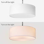 SomSom Ceiling Light, Semi-Flush Mount Modern Fabric Pendant Light Shade, Large White Drum Lampshade, Round Pendant Lamp, Lamps for bedrooms, Flush Chrome Matt, 3 Bulbs
