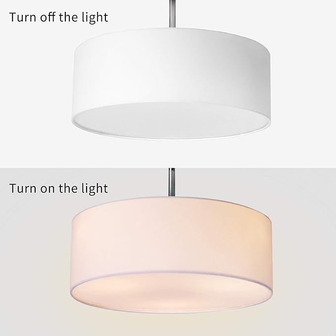 SomSom Ceiling Light, Semi-Flush Mount Modern Fabric Pendant Light Shade, Large White Drum Lampshade, Round Pendant Lamp, Lamps for bedrooms, Flush Chrome Matt, 3 Bulbs