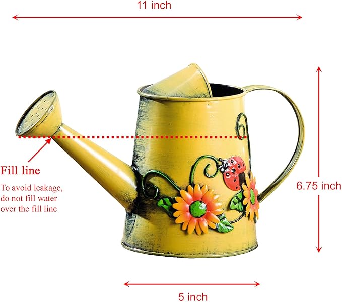 Westcharm Small 1 Liter Decorative Metal Sunflower & Ladybug Watering Can Vase for Indoor Outdoor Plants Home Decoration Garden Décor for Family Mother Gardener Plants Lover Friends (4 Cups | 32 OZ)