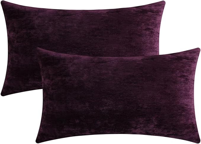 Jeneoo Plum Purple Decorative Throw Pillow Covers Soft Chenille Comfy Lumbar Couch Cushion Cases for Living Room Sofa Decor (Set of 2, 12 x 20 Inches)