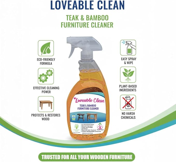 EcoDecors SnazzyCorner 18" Teak Wood Corner Shower Shelf, Fully Assembled | Loveable Teak Oil Spray Bottle, 24 oz | Loveable Teak Cleaner 32 oz
