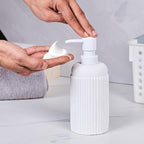 2Pcs White Natural Travertine Textures Hand Soap Dispenser Set, Small Bathroom Countertop Resin Liquid Soap Dispensers, Kitchen Dish Wash Soap Dispensers,Refillable Dispenser with Vertical Stripe
