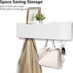 Coat Rack Wall Mount with Hidden Hooks Entryway Hanging Shelf Modern Wood Coat Hanger for Bedroom Kitchen Hallway Bathroom (White,16.6 Inch Long)