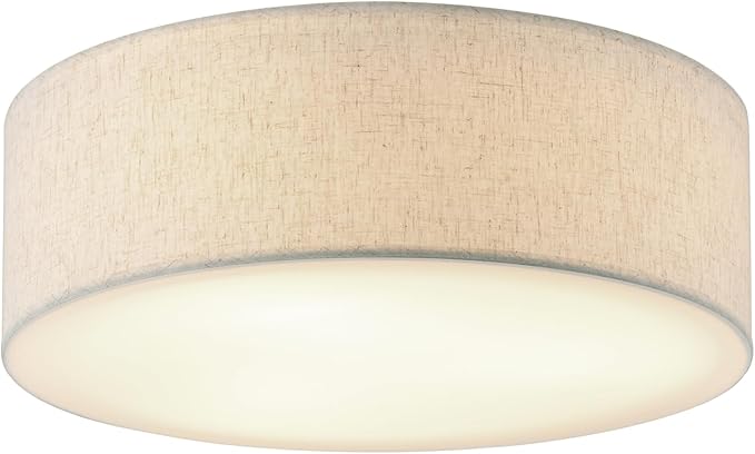 18'' Flush Mount Ceiling Light Modern Farmhouse Drum Ceiling Light Fixture with Linen Fabric Shade 3-Light Drum Ceiling Lighting Round Semi Flush Lighting for Bedroom Hallway Living Room Kitchen