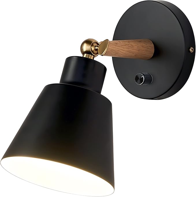 ClanKin Wall Sconces Lighting Fixture, Bedside Wall lamp for Industrial Bedroom, Bathroom Sink Lighting for Bedroom Hallway Living Room(1Pack-Black with On-Off Swtich)