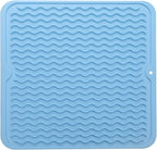 Silicone Dish Drying Mat for Multiple Usage,Easy clean,Eco-friendly,Heat-resistant Silicone Mat for Kitchen Counter or Sink,Refrigerator or Drawer liner Light Blue M 12 inches x 12 inches