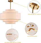 Modern 19.7" Drum Chandelier 4-Lights Vintage Modern Chandelier Light Fixture with Linen Shade Retro Farmhouse Drum Chandeliers for Dining Room, Kitchen Island, Living Room, Bedroom