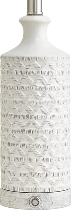 PoKat 24" Modern Contemporary Ceramic Lamp Set of 2 for Living Room White Desk Decor Lamps for Bedroom Farmhouse Bedside Nightstand End Table Lamps, White and Grey