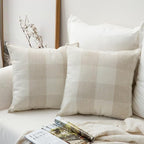 MIULEE Pack of 2 Farmhouse Buffalo Check Plaids Polyester Linen Soft Solid Cream White and White Decorative Throw Pillow Covers Home Decor Outdoor Cushion Case for Sofa Bedroom 26 x 26 Inch