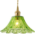 Vintage Glass Pendant Light，Green Flower Ceiling Pendant Light，Gold Adjustable Hanging Wire for Kitchen Island Dining Room Bedroom Hallway (9Inch - Green(B))