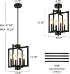 4-Light Black Farmhosue Chandelier For Entryway, Dining Room Chandelier Over Table, Modern Pendant Light Kitchen Island, Industrial Candle Lantern Light Fixture Kitchen, Bedroom, Stairway, Foyer