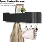 Coat Rack Wall Mount with Hidden Hooks Entryway Hanging Shelf Modern Wood Coat Hanger for Bedroom Kitchen Hallway Bathroom (Black,20.9 Inch Long)