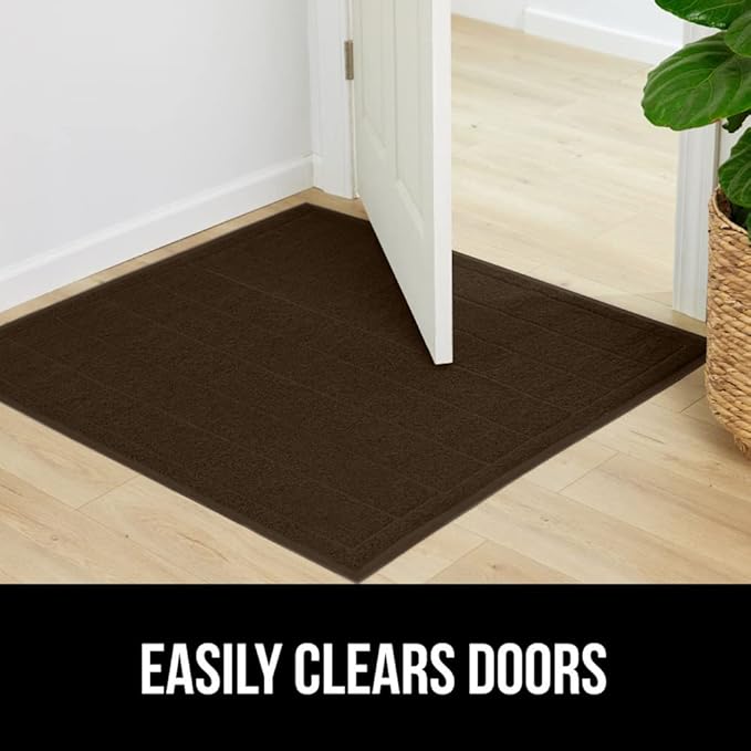GORILLA GRIP Dirt Grabber Mesh Doormat, Low-Profile, Stain and Fade Resistant Heavy Duty Quick Dry Striped Doormats, Mats for Indoor or Outdoor Entry, Shoe Scraper, Garage Entrance Mat 47x35, Brown
