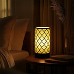 Cerdeco Small Table Lamp with Two-Tier Linen Shade and Black Metal Floral Cut-Out Pattern,Bedside Lamp,Easy Intallation,E26 Socket Lamp(Bulb is not Included), Desk Lamp for Bedroom,Living Room,Home