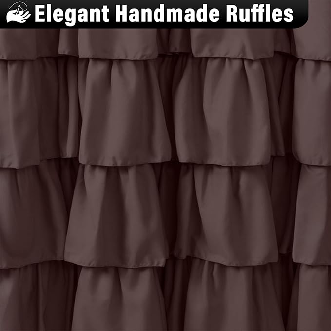 Seasonwood Brown Shower Curtains for Bathroom Dark Brown Ruffle Shower Curtain with Natural Buttons Farmhouse Style Microfiber Fabric Shower Curtains (Brown)