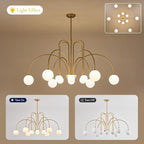 Large Gold Sputnik Chandelier Mid Century 12 Lights Modern L52” Milk Glass Globe Ceiling Pendant Light Fixture for High Ceiling Foyer Staircase Living Dining Room