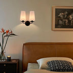 2-Light Black Wall Sconce Industrial Wall Lamp Hardwired Double Head Classic Sconce with Fabric Shade for Bedroom Hallway Powder Room
