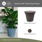 The HC Companies Sedona Round Self-Watering Pot - Lightweight Self Care Planter - Plastic Planter for Herbs & More - Durable Plant Pots for Indoor Plants & Outdoor Plants (12" Cappuccino, Pack of 2)
