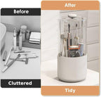 Toothbrush Holder with Cover 360 Rotating 4 Compartments Bathroom Toothpaste Electric Toothbrush Organizer, White
