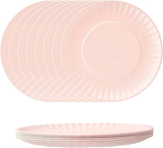 TP 6-Piece Melamine Plates Set, 10.5-Inch Reusable Dinner Plates for Picnic, Party, BBQ & Camping, Dishwasher Safe Lightweight Tableware, Light Pink