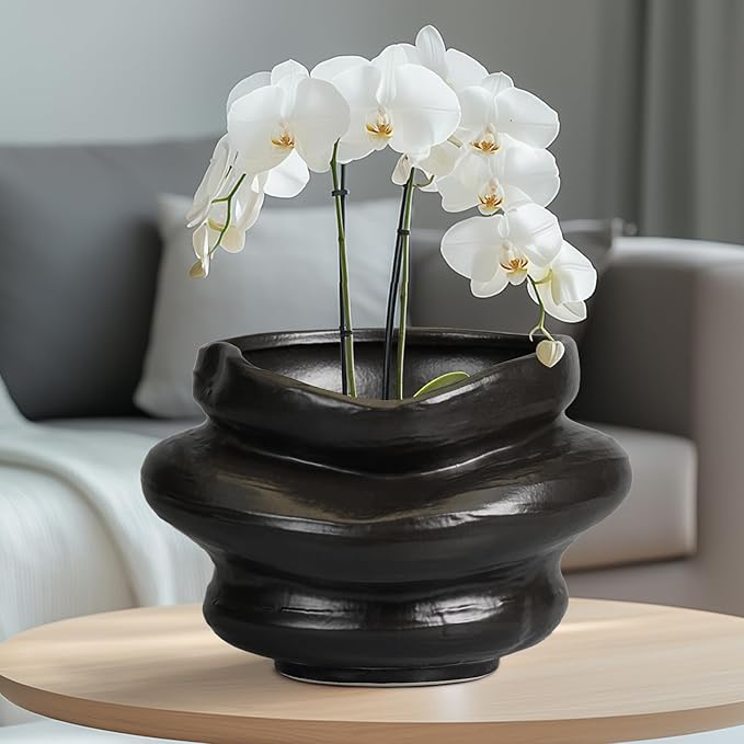 Ceramic Pots for Plants 11 Inch - Bonsai Flower Pots for Indoor Plants with Drainage Hole, Decorative Outdoor Pot for Plant, Gift for Men Women, Black