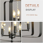 Farmhouse Crystal Chandelier,18 Inch Modern Geometric Rustic Vintage Hanging Pendant Ceiling Light Fixture for Dining Room Bedroom Kitchen Island Hallway Foyer Entryway